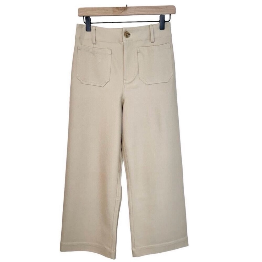 HAILEY & CO Avara "Kylie" Wide Leg Knit Cropped Pants in Beige  Size Large